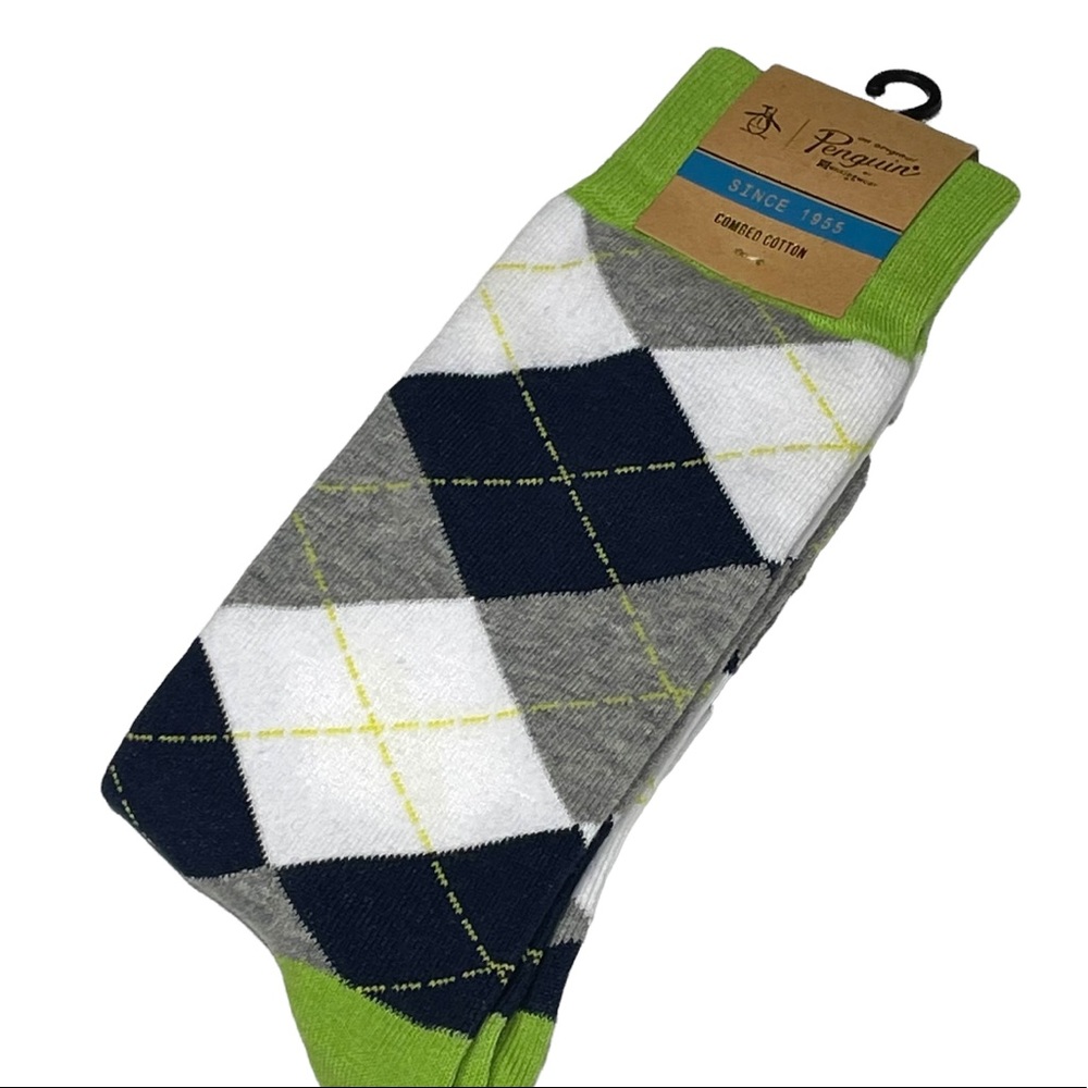 Original Penguin Men’s Dress Casual Argyle Crew Socks Combed Cotton New NWT